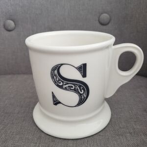 Anthropologie Retro Monogram S Letter Mug White With Black Initial Shaving Style